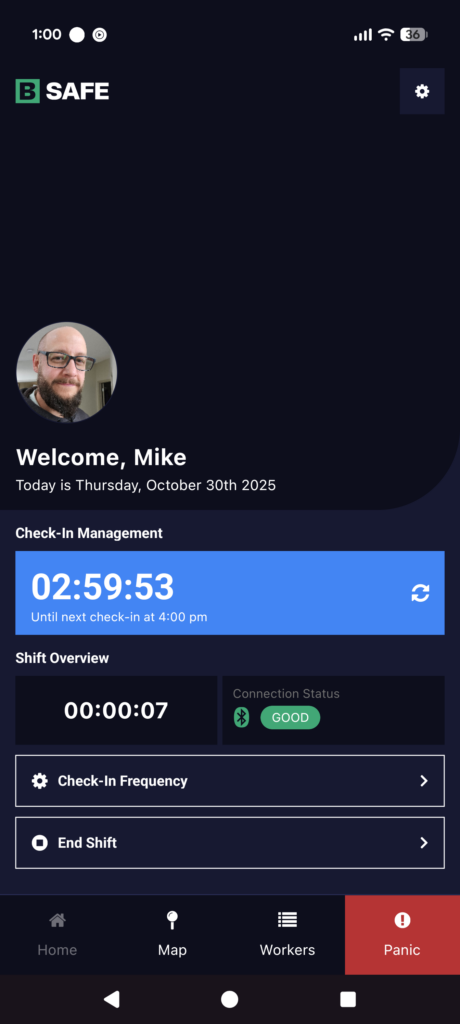 The Be Safe app works on satellite cellular service to provide real-time tracking, check-ins and panic alarm activation